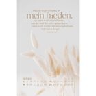 "Was ich euch schenke, ist mein frieden." Bibelvers Johannes 14,27. Kalender für Juli. Weiche, beige Gräser im Hintergrund.