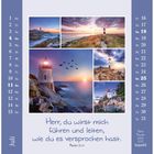 Text: "Herr, du wirst mich führen und leiten, wie du es versprochen hast. Psalm 31,4." Ein Bildkalender für Juli mit Leuchtturmbildern.