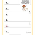 "Hähnchenspieße mit Rucolasalat." Rezept und Tipps zur Grillpfanne. Kalender für Juni 2027 mit Illustrationen von Figuren.