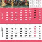 Kalender von Juli bis September 2027. Foto: Fischerboote bei Sonnenuntergang. Feiertage sind markiert.