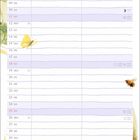 Kalenderseite für Juli mit Wochentagen, Daten. Illustrationen von Schmetterlingen, Bienen, Blumen und einem Vogel oben.