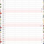 Kalenderseite für Juli mit Blumenmuster und Platz für Namen und Notizen, Wochentage in Rot hervorgehoben.