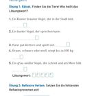 "Abschlusstest", "Nina geht", Übung 1: Tiere erraten, Lücken für Lösungswort, Übung 2: Reflexivpronomen ergänzen. Seite 104.