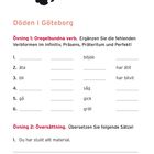 Text: "Sluttentamen", "Döden i Göteborg", Übungen mit Verben und Übersetzung. Oben Handabdruck-Logo. Unten Seitennummer 100.