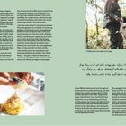 Seitenzahl 80. Überschrift: "Das Piemont ist die Wiege der Slow-Food-Bewegung, im Rahmen derer lokale Produkte und das kulturelle Erbe gefördert werden." Text über Trüffel und regionale Gerichte. Foto oben: Person mit zwei Hunden im Wald. Foto unten: Teller mit Pasta.