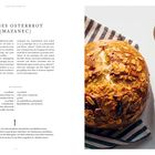 SÜSSES OSTERBROT (MAZANEC). Rezept und Anleitung auf einer Doppelseite, rechts Foto: Brot mit Mandeln und eine Schale Butter.