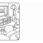 Der Text "LITTLE THINGS" ist auf einem Fernseher zu sehen. Eine Illustration zeigt niedliche Figuren, die fernsehen.