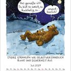 Zwei Bären liegen nachts im Gras; einer sagt: "Das genieße ich! ...unent-bärlich!" Kalender für Juli 2027.