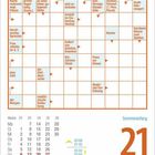 Kalenderblatt mit Kreuzworträtsel, Datum 21. Juni, Montag. Sommeranfang markiert. Zeichen: Zwillinge.