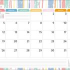 Kalender für Juli 2027 mit farbigen Tagen und Notizbereichen. Den Rahmen bilden bunte Pinselstriche.