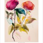 "7" über einer 31-tägigen Monatsübersicht. Aquarell zweier Blumen mit grünen Blättern in kräftigen Farben.