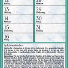 Kalender für Juli mit Rezept für Apfelrosenkuchen. Illustration: Zwei Frauen in altertümlicher Küche bei der Arbeit.