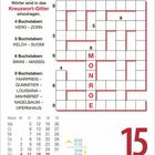 Kalender mit Kreuzwort-Rätsel, Lösungen MONROE, Datum 15. Juli, Wochentag Donnerstag, Sonnenaufgang 5:23 Uhr, Sonnenuntergang 21:32 Uhr.