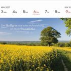 MAI 2027 Kalender mit Wiesenlandschaft und Zitat: „Der Frühling ist eine echte Auferstehung, ein Stück Unsterblichkeit.“