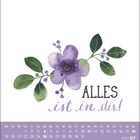 "ALLES ist in dir!" in lila Schrift, Aquarell einer lila Blume mit grünen Blättern, darunter Juli 2027 Kalender.