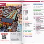 INHALT, Marco Polo Bucketlist, Sightseeing, Essen & Trinken. Stadtansicht mit belebter Einkaufsstraße und modernen Gebäuden.