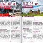 "Best of Grün & Fair" und "Best of Low-Budget". Links: Bild von roter Straßenbahn. Rechts: Bild von barockem Schloss.
