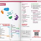 Seitenüberschrift "INHALT". Links Karte der Inseln, rechts Kapitelliste mit Seitennummern, QR-Code unten rechts.