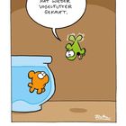 Kalenderillustration: Ein Fisch sagt: "Der Vollidiot hat wieder Vogelfutter gekauft." Datum: Dienstag, 5. Januar.