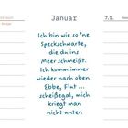 Kalenderwoche im Januar. Zitat: "Ich bin wie 'ne Speckschwarte, die im Meer schwimmt. Mich kriegt man nicht unter."