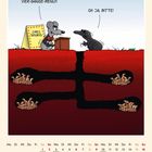 Text: "Das volle Vier-Gänge-Menü?", "Oh ja, bitte!", "Chez Souris", "MAI". Zwei Mäuse vor einem Schild, unterirdische Gänge mit Würmern.