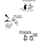 Eine Illustration mit mehreren Sprechblasen: "Sie müssen der mit den Polenböllern sein!" und weitere humorvolle Dialoge.