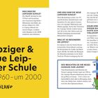 Leipziger & Neue Leipziger Schule um 1960-um 2000 Deutschland. Textblocke erklären die Geschichte und Bedeutung der Schule. Illustration: Rote Fabrik mit Schornstein.