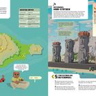 Texte im Bild: Osterinsel, Wichtige Daten, Osterinsel Moai-Statuen, Schau genau, Fakten über die Osterinsel. 

Links: Karte mit Pixelgrafik der Insel. Rechts: Pixelkunst von Moai-Statuen und Minecraft-Figuren.