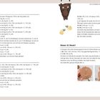 Kopf, Körper und Beine beinhalten Strickanleitungen mit Rundenangaben. Oben rechts eine Illustration einer Fledermaus.