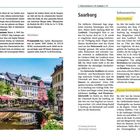 Seite 50: "Weingut Cantzheim: Weinstraße 4, 54441 Kanzem."  
Seite 51: "Museum Glockengießerei Mabilon."  
Bunte Fachwerkhäuser an einem Kanal mit Caféterrassen.