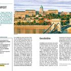 Texte: BUDAPEST, NICHT VERPASSEN!, Geschichte. Großes Foto vom Palast in Buda mit einer Kettenbrücke über die Donau.