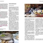 Texte: "Istrien kulinarisch", "Herbst", "Winter", "Trüffel- und Weinfeste sind in ganz Istrien beliebt." Essen auf Tisch: Fleisch, Brot, Käse.