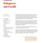 Linsen-Bolognese mit Fusilli  
Für 4 Portionen, Zubereitung: 30 Min.  
Rezept und Schritte zur Zubereitung einer Linsen-Bolognese.