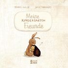 "Meine Kindergarten-Freunde" in großer Schrift. Illustration: Hase und Igel umarmen sich liebevoll. Unten Baumhaus-Logo.