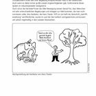 Text über Bildungssystem, soziale Ungerechtigkeit und Begabungen. Karikatur zeigt Tiere und Person, Fokus auf Baumklettern.