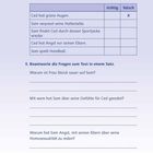 4. Richtig oder falsch? Kreuze an! Ced hat grüne Augen. X  
5. Beantworte die Fragen. Warum ist Frau Staick sauer auf Sam?