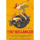 "La 15 HP Bellanger", "La voiture la plus avantageuse du marché mondial", "129. Champs-Élysées, Paris". Illustration: Frau auf Auto.