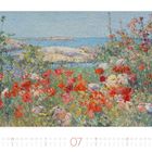 07, ein Gemälde mit roten Blüten, grünem Gras, Meer und Felsen im Hintergrund.