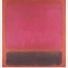 Juli. Gemälde mit großem rosa Rechteck über einem schmaleren dunkelbraunen Streifen.