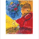 Juli, July. Ein Gemälde zeigt bunte Farben: Blau, Rot, Gelb. Blumen, Gesicht und Stadtlandschaft sind zu erkennen.