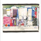 Kalender: Juli; 1. bis 31. Tagen, beginnend mit Freitag. Abstrakte Illustration mit bunten Rechtecken und Formen.