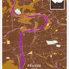 Kalenderkarte von Prag, Tschechische Republik, mit violettem Fluss und Straßen, sowie einer Karte mit markiertem Ort. Monat: Juli.