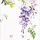 Kalenderblatt im Juli, Monate unten. Illustration: Zweige mit hängenden, violetten Blüten und grünen Blättern.