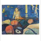 Illustration mit Frau im Wasser, umgeben von bunten Gegenständen. Unten stehen Zahlen von 1 bis 31, links die Zahl 7.