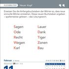 "Ersetzen Sie die Anfangsbuchstaben der Wörter, um neue Wörter zu bilden. Spaltenweise ergibt sich das Lösungswort. Datum: 11. Februar, Donnerstag. Kalender zeigt die Woche, Sonnenaufgang/-untergang Zeiten."