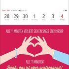 Kalender: 28. Juni bis 4. Juli. Text: "Alle 11 Minuten verliebt sich ein Single über Parship." Hände formen ein Herz.