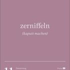 "zerniffeln (kaputt machen) 11 Donnerstag März Fische 06:46 18:19 07:20 22:30" auf lila Hintergrund.