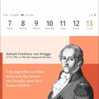 Kalenderwoche 23 im Juni. Zitat von Adolph Freiherr von Knigge: "Um angenehm zu leben, muss man fast immer ein Fremder unter den Leuten bleiben." Illustration des Autors.