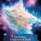 „Kristall-Sternenschiff. Empfange den Ruf deines multidimensionalen Ursprungs.“ Bunte, schwebende Kristall-Landschaft im All.