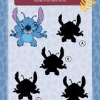 Text: "Wer ist der richtige Stitch? Nur ein Schatten passt genau zu dem Bild von Stitch. Welcher ist es? Kreise ihn ein!"

Illustration zeigt links Stich in Farbe, rechts vier schwarze Schatten A-D.